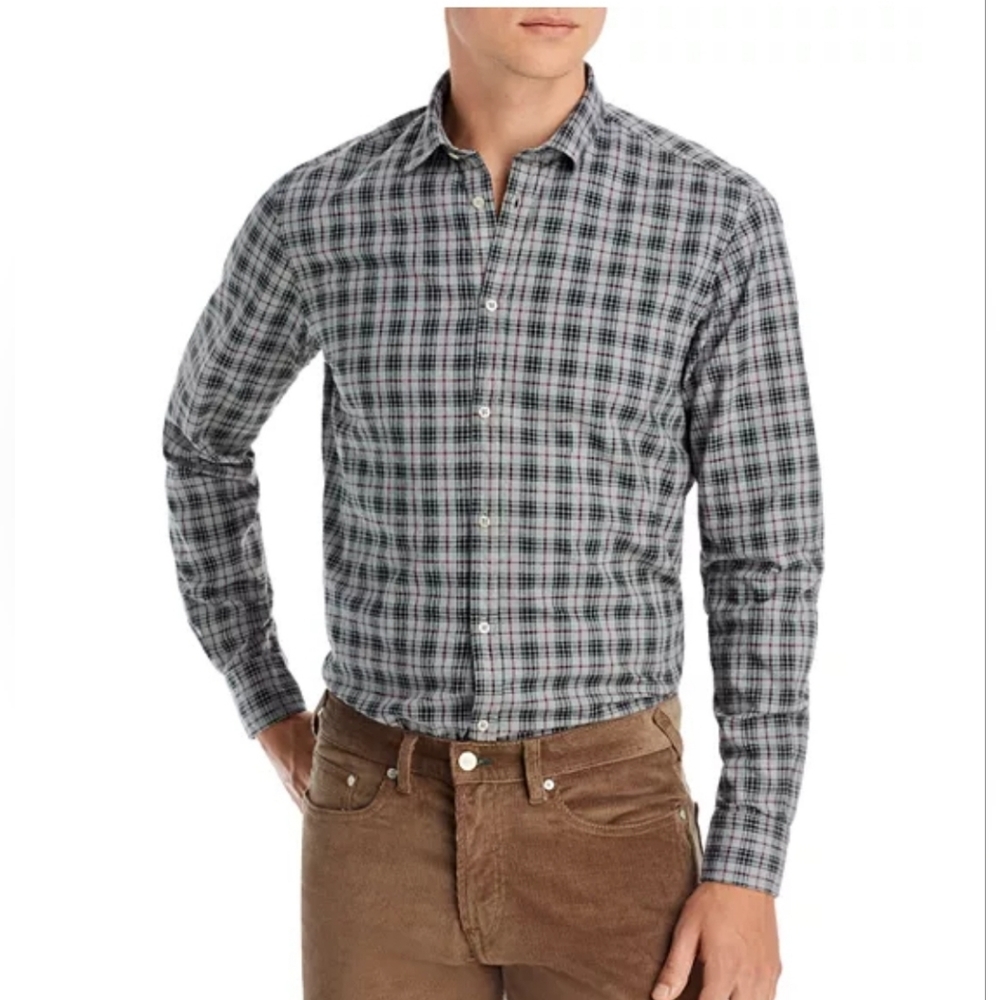 Massimo Alba Men Canary Button Up Plaid Shirt